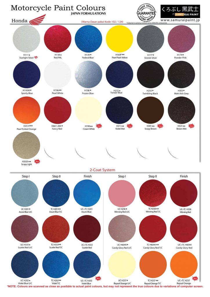 SAMURAI Paint Color Chart - Samurai Paint Philippines